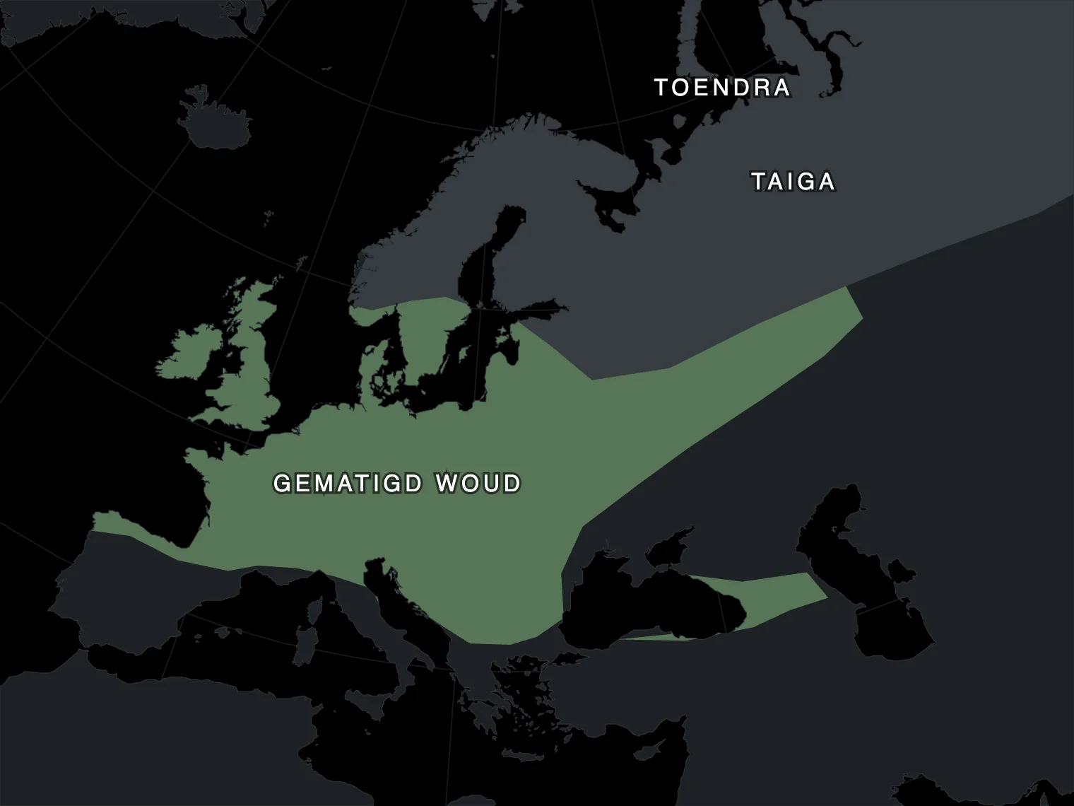 Kaart van gematigd woud in Europa