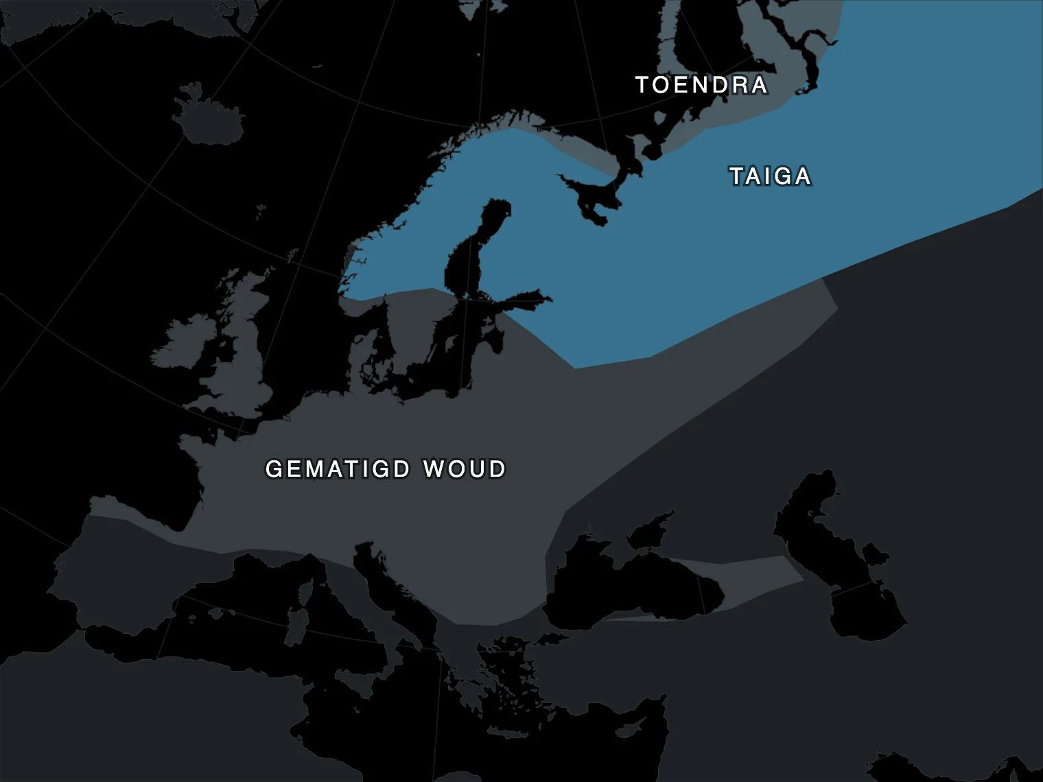 Kaart van taiga en toendra in Europa